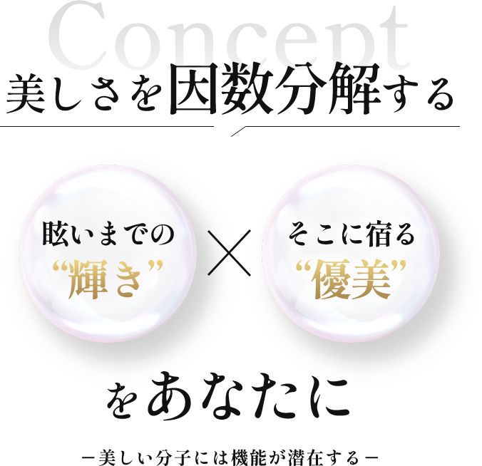 Concept/美しさを因数分解する眩いまでの“輝き”×そこに宿る“優美”をあなたに。美しい分子には機能が潜在する